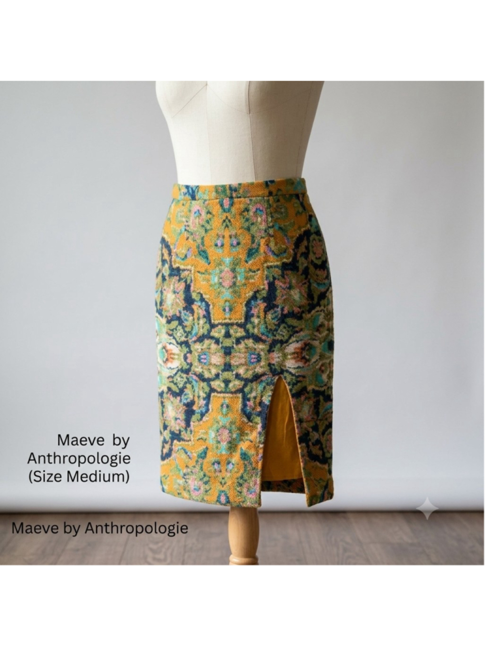 Maeve Anthropologie Boho Tapestry Print Pencil Skirt Medium Textured Front Slit